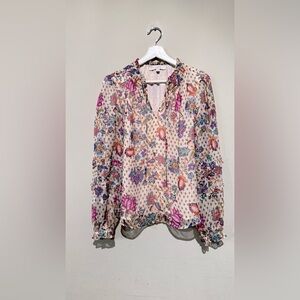 Ann Taylor Loft Paisley Ruffle Blouse Top Office Work Cocktail Shimmer Women M